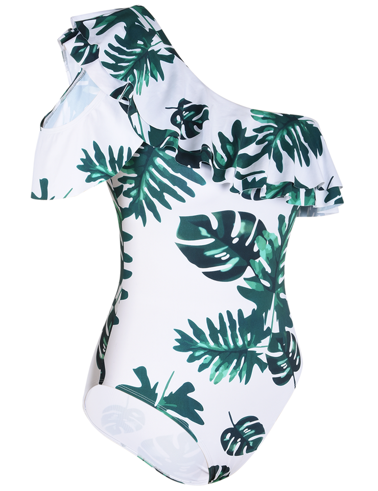 Hilor Women's One Shoulder Swimwear Asymmetric One Piece Swimsuits Ruffled Bathing Suits