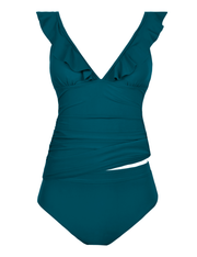 Hilor Women's Tankini Swimsuits Shirred Tummy Control Swimwear Ruffled V Neck Two Piece Bathing Suits