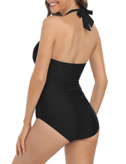 Hilor Women's One Piece Swimsuits V Neck Shirred Swimwear Tummy Control Halter Bathing Suits Monokini