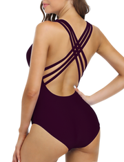 Hilor Women's One Piece Swimsuits V Neck Tummy Control Swimwear Multi Strap Cross Back Bathing Suits Monokini