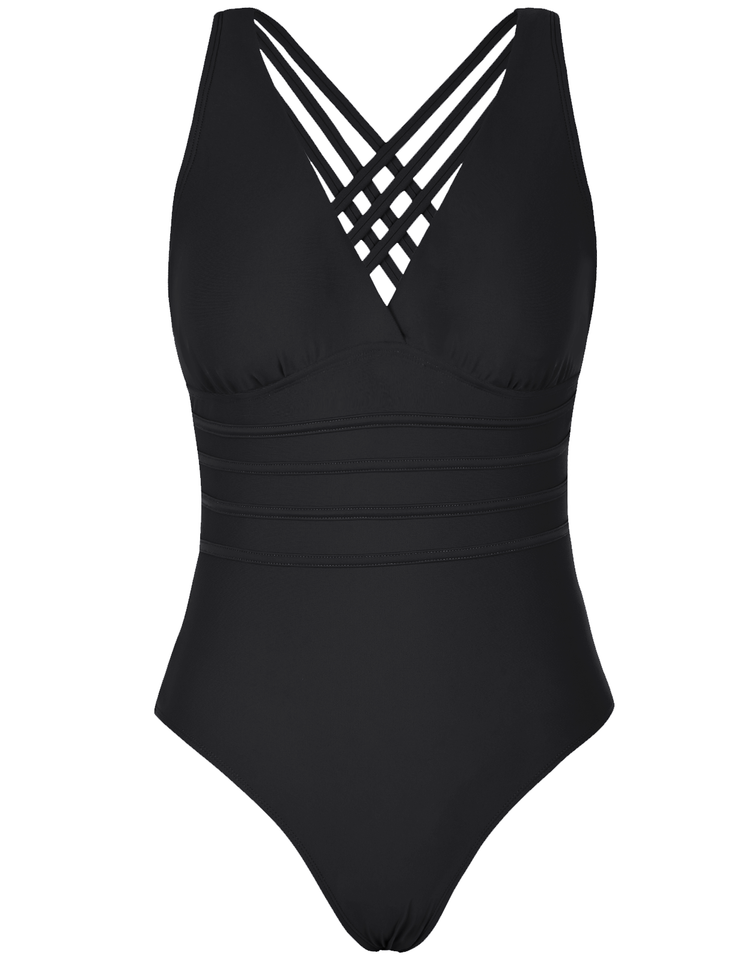 Hilor Women's One Piece Swimsuits V Neck Tummy Control Swimwear Multi Strap Cross Back Bathing Suits Monokini