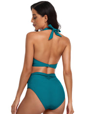 Hilor Women's Halter Bikini Set Push Up High Waisted Two Piece Swimsuit Sexy Cutout Front Twist Bikini Bathing Suit