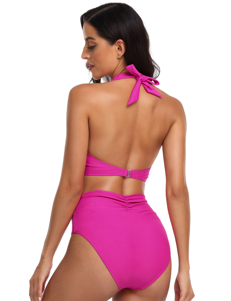 Hilor Women's Halter Bikini Set Push Up High Waisted Two Piece Swimsuit Sexy Cutout Front Twist Bikini Bathing Suit