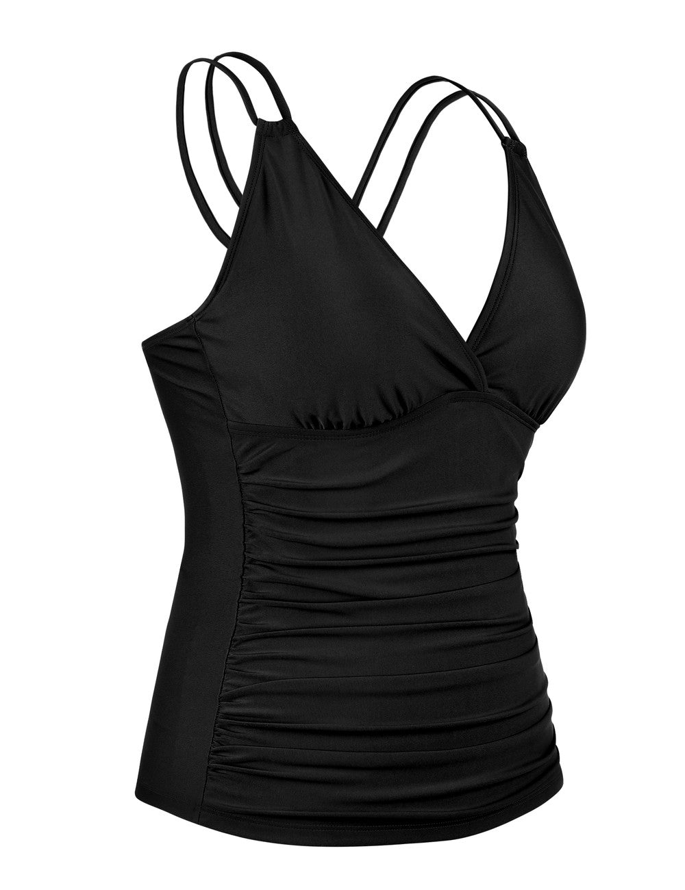 Bathing Suits Big Busted Firpearl Women's Underwire Tankini Top Only V Neck Strappy Back Swimsuit Ruched Tummy Control Bathing Suits Top, Hot Pink, 6 Hilor Swimsuits For Women