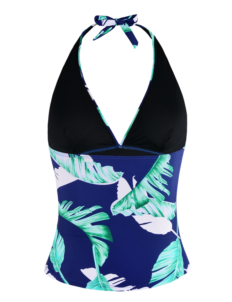 Hilor Women's Plunging V Neck Halter Swim Tops Floral Shirred Tankini Top