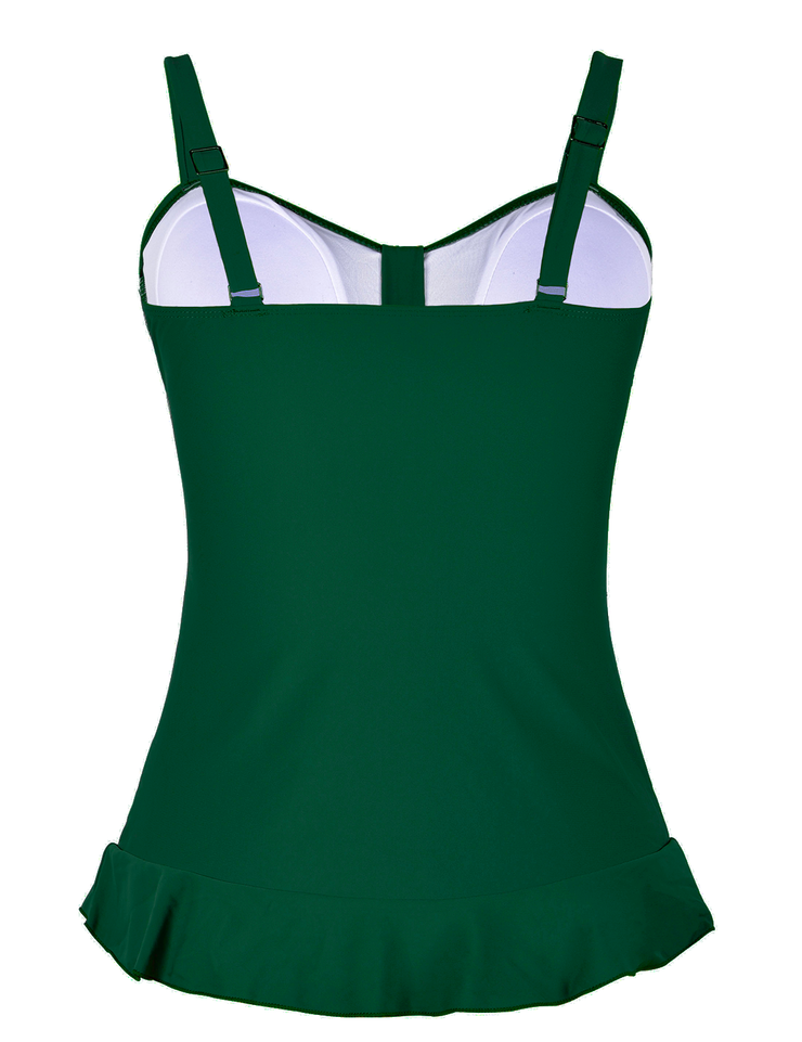 Hilor Women's 50's Retro Ruched Tankini Swimsuit Top with Ruffle Hem