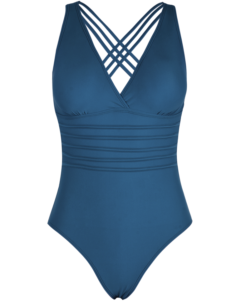 Hilor Women's One Piece Swimsuit Tummy Control Bathing Suits V Neck Swimwear Criss Cross Back