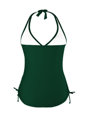 Hilor Women's Plunging V Neck Halter Swim Tops Front Twist Swimwear Shirred Tankini Top