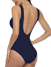 Hilor Women's One Piece Swimsuit Plunge V Neck Monokini Sexy Low Back Mesh Swimwear Bathing Suits