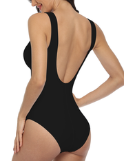Hilor Women's One Piece Swimsuit Plunge V Neck Monokini Sexy Low Back Mesh Swimwear Bathing Suits