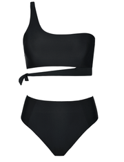 Hilor Women's One Shoulder High Waisted Bikini Tie High Cut Swimwear Two Piece Swimsuits Bathing Suit