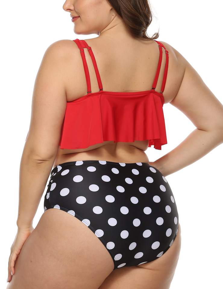 Hilor Women's Plus Size Bathing Suits High Waisted Bikini Crop Flounce Two Piece Tankini Swimsuits