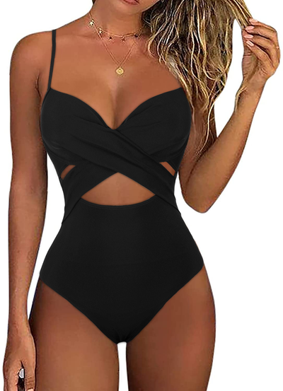 Hilor Women's Sexy One Piece Swimsuits with Underwire Wrap Cutout Bathing Suits Push Up Monokini Swimwear
