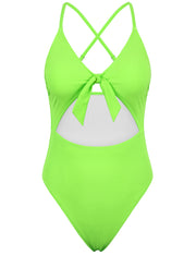 Hilor Women's Cutout One Piece Swimsuits Sexy Front Tie Knot Bathing Suits High Cut Monokini Swimwear