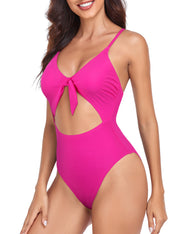 Hilor Women's Cutout One Piece Swimsuits Sexy Front Tie Knot Bathing Suits High Cut Monokini Swimwear