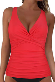 Hilor Women's Underwire Tankini Top Tummy Control Bathing Suits Sexy V Neck Crossover Swim Top Only