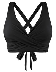 Hilor Women's Underwire Bikini Tops Push Up Criss Cross Swim Top Swimsuit Sexy V Neck Bathing Suit Top Only