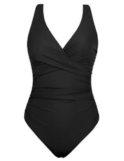 Hilor Women's Underwire One Piece Swimsuits Twist Front Ruched Tummy Control Bathing Suits Crossback Swimwear